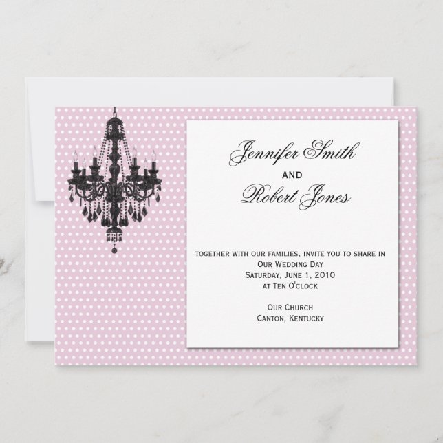 Puntos rosas con invitación a la boda de la lámpar (Anverso)