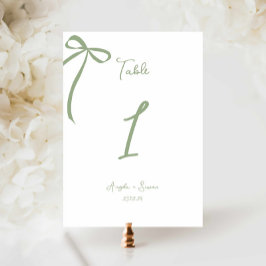 Puntual mano dibujada Bow Sage Green Table Number