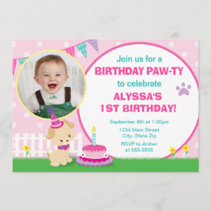 Puppy Dog Invitación de cumpleaños 5x7 Tarjeta fot