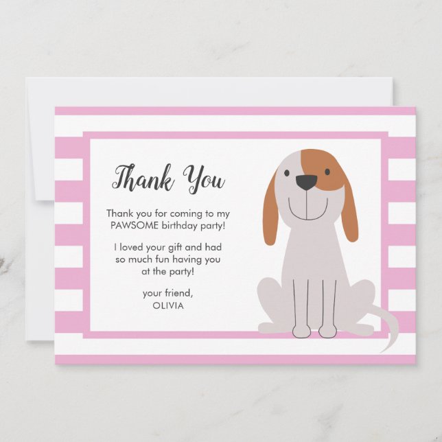 Puppy Dog Kids Birday Pink Gracias Tarjeta (Anverso)
