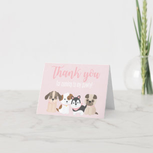 Puppy Pawty Gracias Tarjeta Rosa