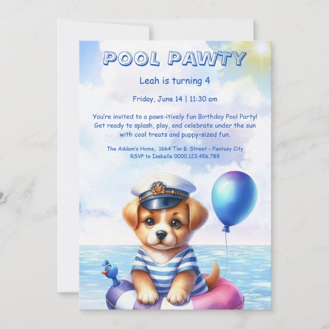 Puppy Splash Birthday Pool Party Invitación (Anverso)