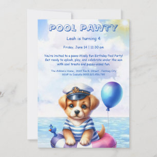 Puppy Splash Birthday Pool Party Invitación
