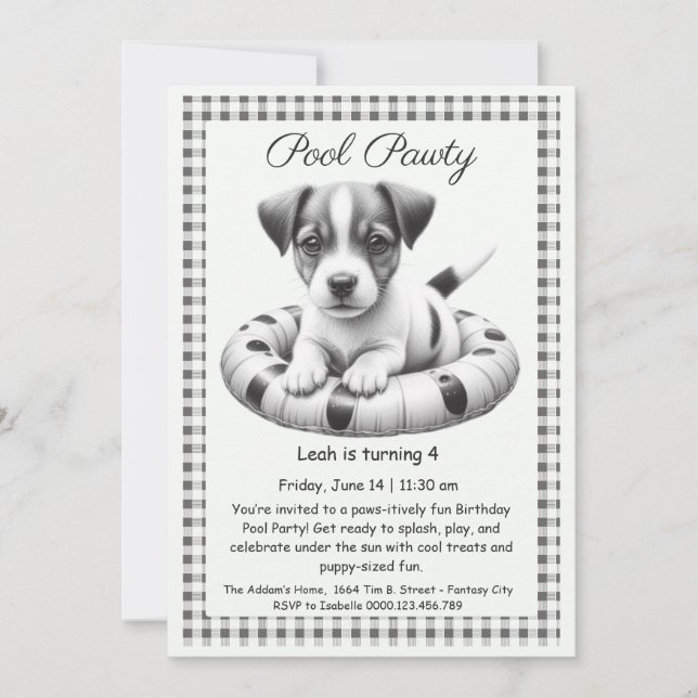 Puppy Splash Birthday Pool Party Invitación (Anverso)