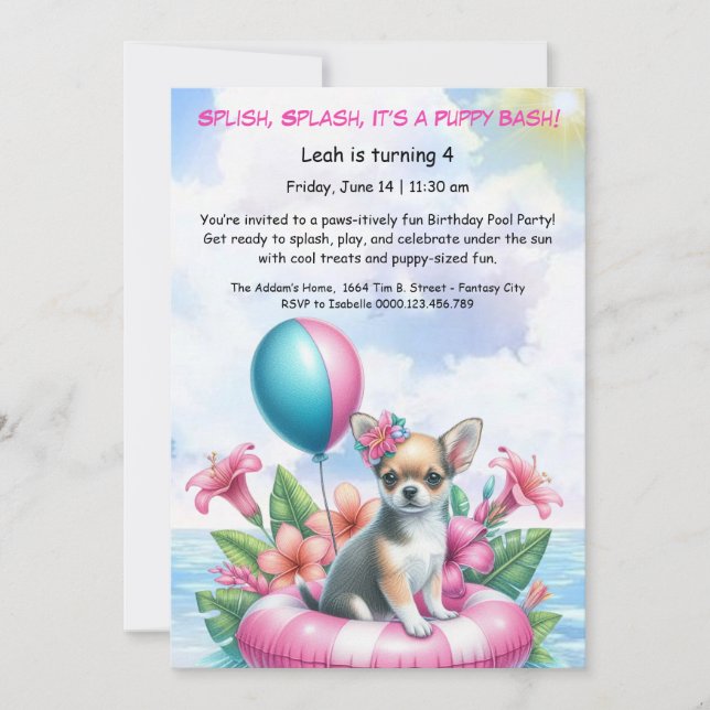 Puppy Splash Birthday Pool Party Invitación (Anverso)