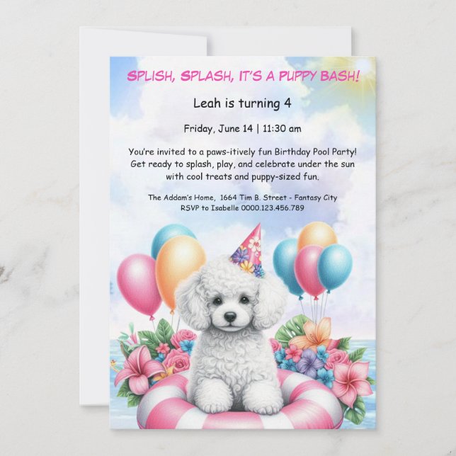 Puppy Splash Birthday Pool Party Invitación (Anverso)