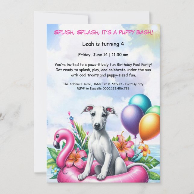 Puppy Splash Birthday Pool Party Invitación (Anverso)