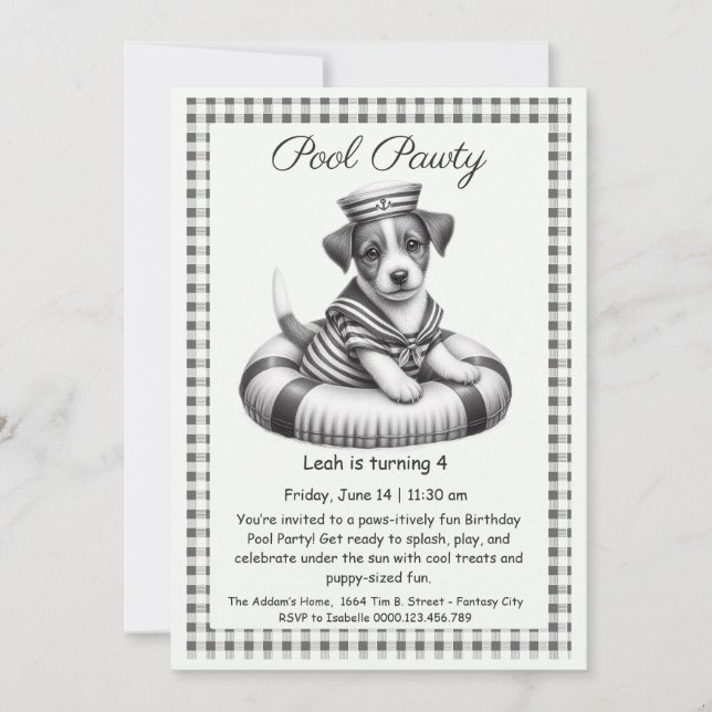 Puppy Splash Birthday Pool Party Invitación (Anverso)