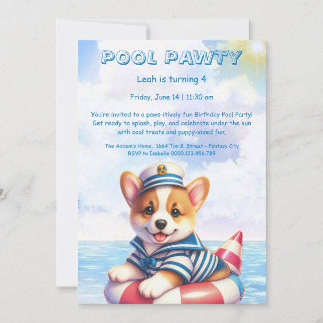 Puppy Splash Birthday Pool Party Invitación (Anverso)