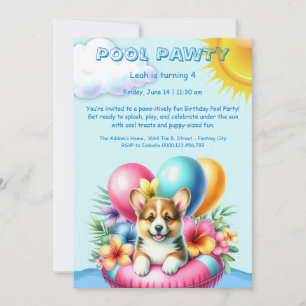 Puppy Splash Birthday Pool Party Invitación
