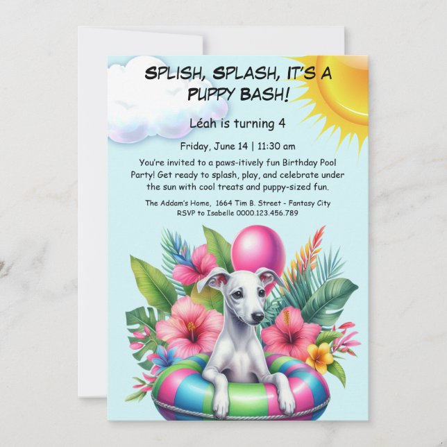 Puppy Splash Birthday Pool Party Invitación (Anverso)