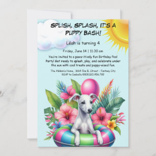 Puppy Splash Birthday Pool Party Invitación