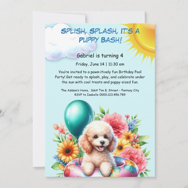 Puppy Splash Birthday Pool Party Invitación (Anverso)