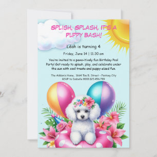 Puppy Splash Birthday Pool Party Invitación