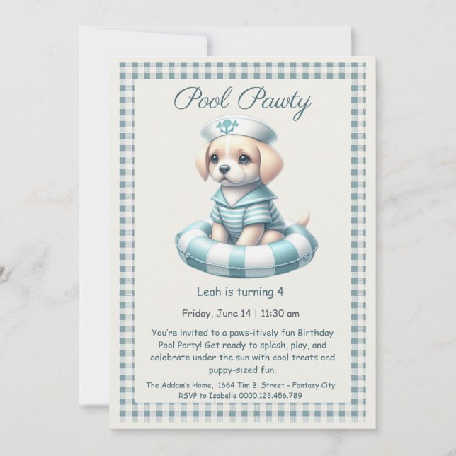 Puppy Splash Birthday Pool Party Invitación (Anverso)
