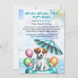 Puppy Splash Birthday Pool Party Invitación