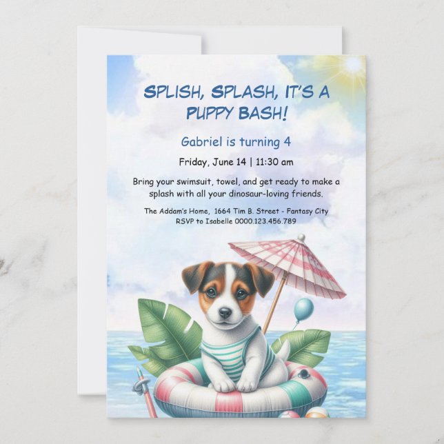 Puppy Splash Birthday Pool Party Invitación (Anverso)