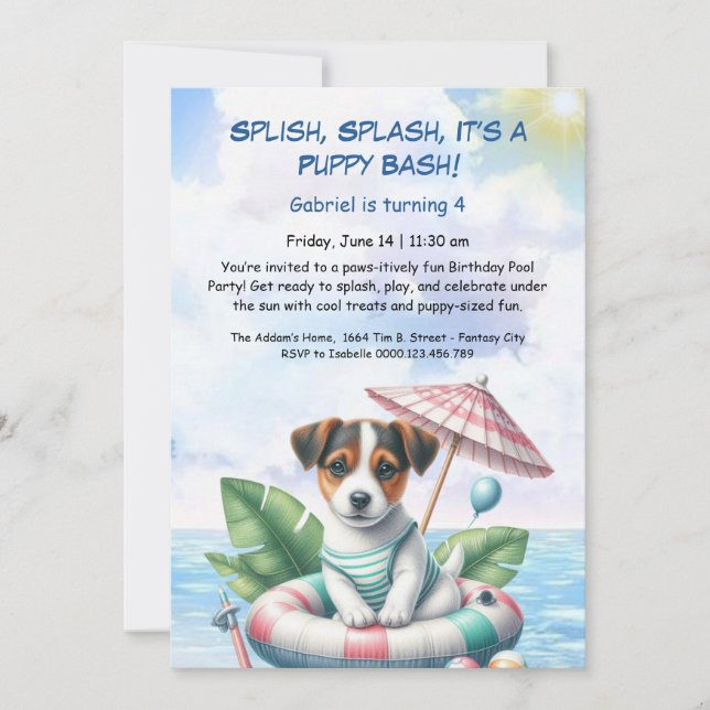 Puppy Splash Birthday Pool Party Invitación (Anverso)