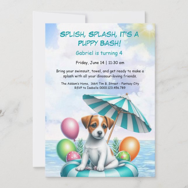 Puppy Splash Birthday Pool Party Invitación (Anverso)