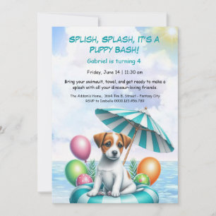 Puppy Splash Birthday Pool Party Invitación