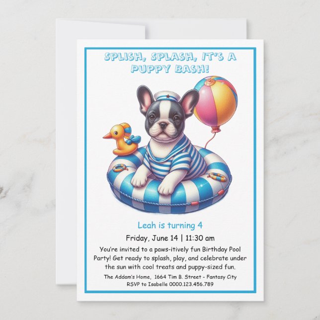 Puppy Splash Birthday Pool Party Invitación (Anverso)