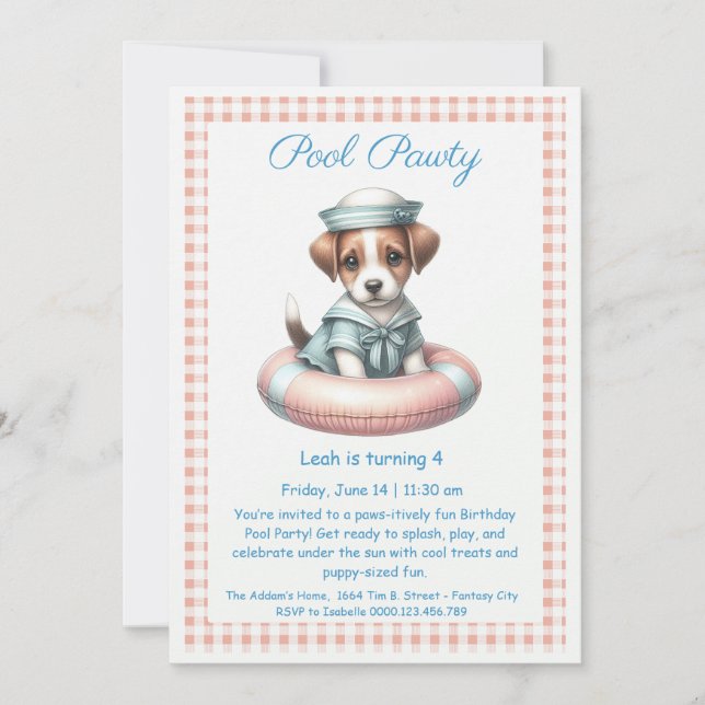 Puppy Splash Birthday Pool Party Invitación (Anverso)