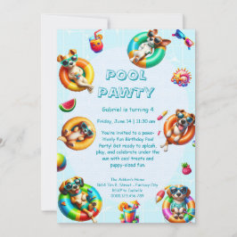Puppy Splash Birthday Pool Party Invitación