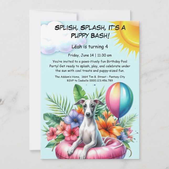 Puppy Splash Birthday Pool Party Invitación (Anverso)