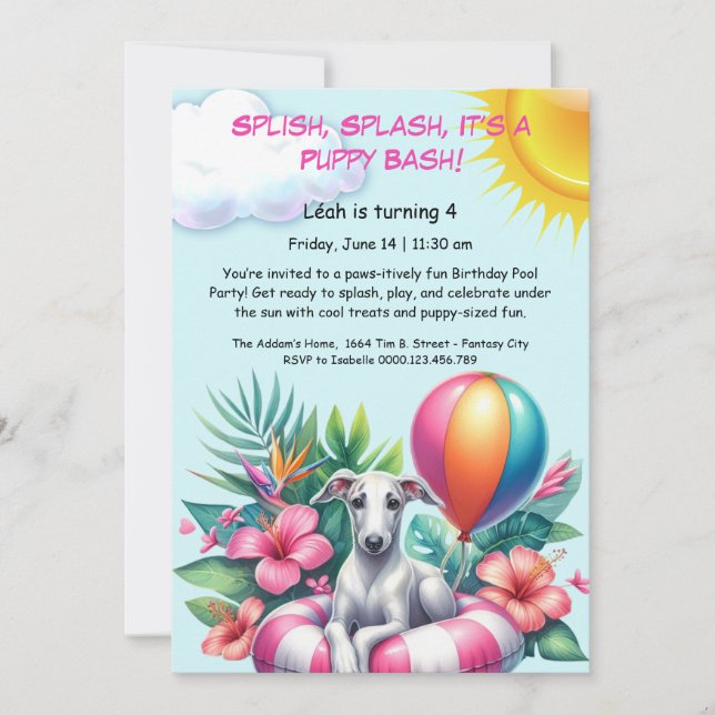 Puppy Splash Birthday Pool Party Invitación (Anverso)