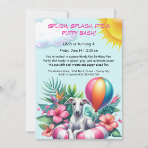 Puppy Splash Birthday Pool Party Invitación