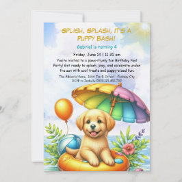 Puppy Splash Birthday Pool Party Invitación
