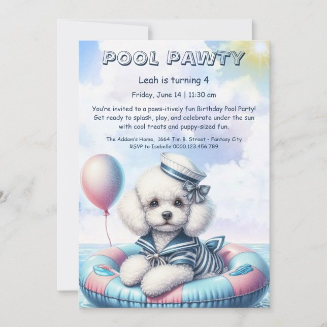 Puppy Splash Birthday Pool Party Invitación (Anverso)