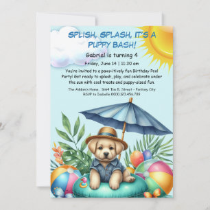 Puppy Splash Birthday Pool Party Invitación