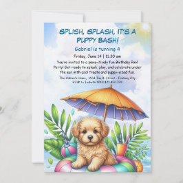 Puppy Splash Birthday Pool Party Invitación