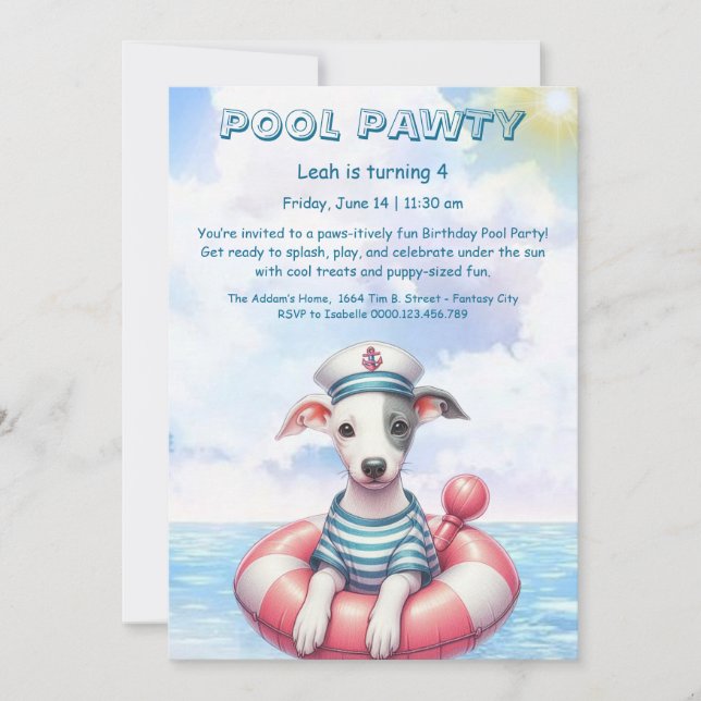 Puppy Splash Birthday Pool Party Invitación (Anverso)