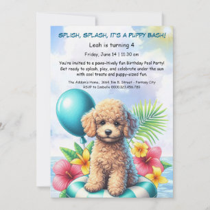 Puppy Splash Birthday Pool Party Invitación