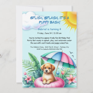 Puppy Splash Birthday Pool Party Invitación
