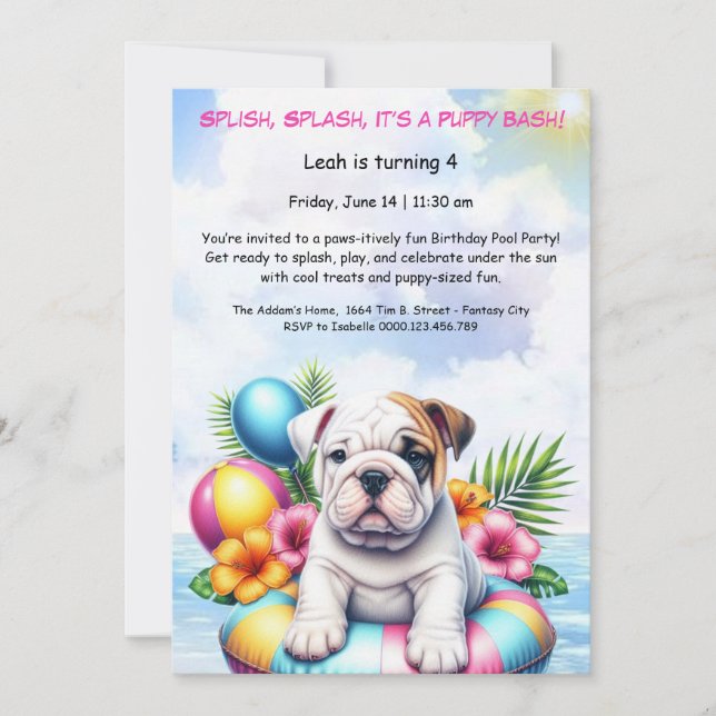 Puppy Splash Birthday Pool Party Invitación (Anverso)