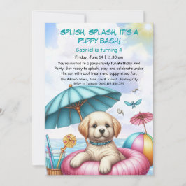 Puppy Splash Birthday Pool Party Invitación