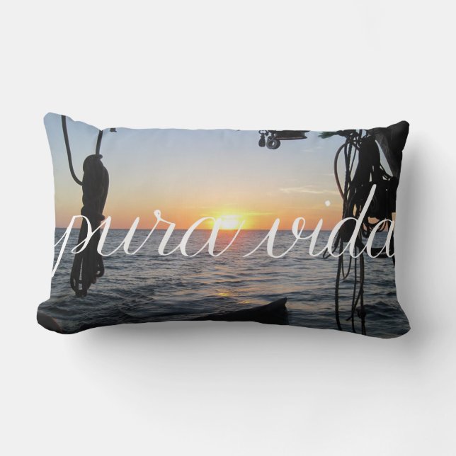 ¡Pura Vida! Almohada de la puesta del sol de Rican (Anverso)