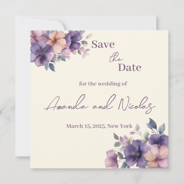 Purgar flores rosadas en la tarjeta de fecha (Anverso)