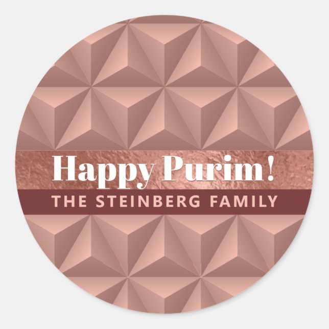 Purim Rosa Gold Luxury Pattern Pegatina redondeado (Anverso)