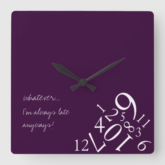 Purple Always Late: Reloj de pared cuadrado (Anverso)