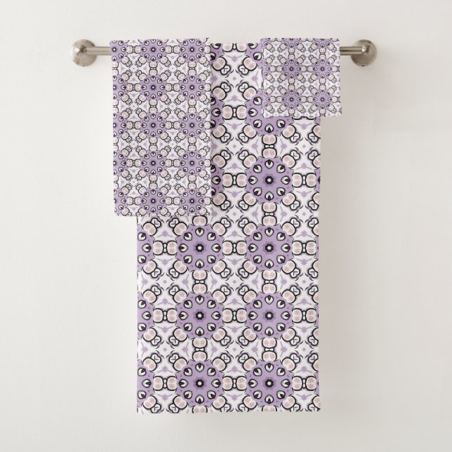 Purple and black geometric pattern Towel (In situ)