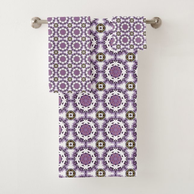Purple and white geometric mandala pattern Towel (In situ)