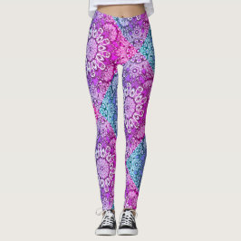 Purple Aqua Mandala Pattern Boho Leggings