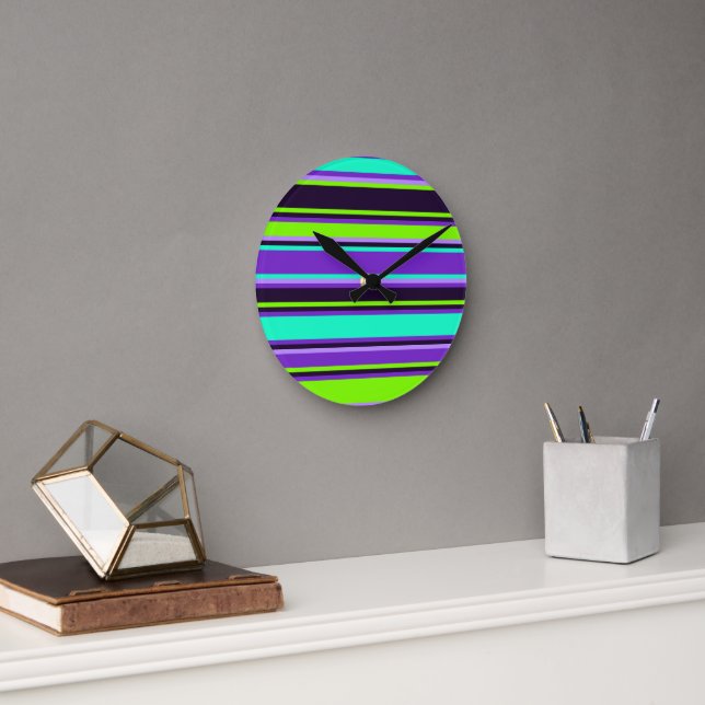 Purple, Aqua y Chartreuse, reloj de pared rayado (Oficina)