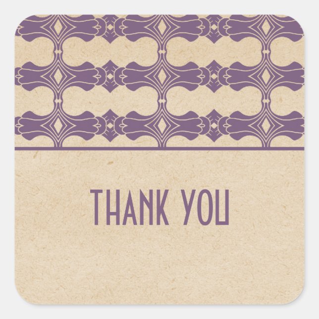 Purple Art Deco Border Gracias Pegatinas (Anverso)