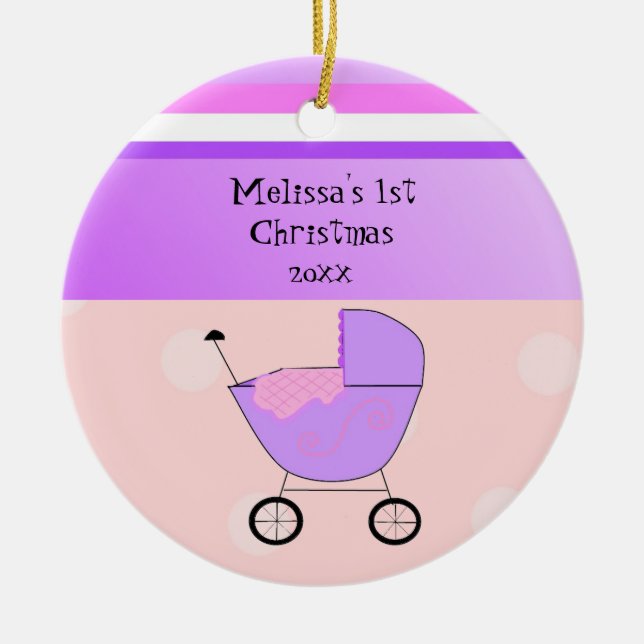 Purple Baby Buggy Primer Ornamento De Navidad (Frente)