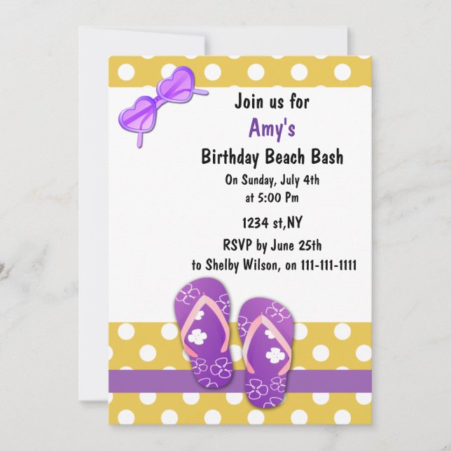 PURPLE Beach Party Invitaciones (Anverso)